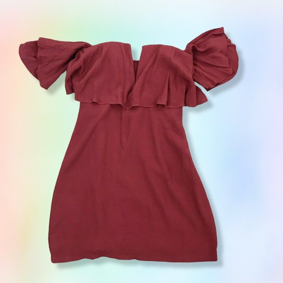 Lovers + Friends Revolve Mini Dress XS Primrose Strapless Cold Shoulder Wine Red - Picture 3 of 8